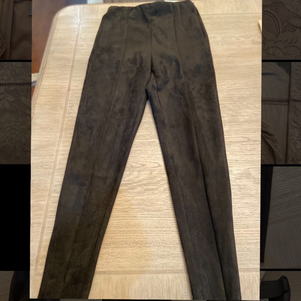 NEW High waisted black suede leggings ZARA brand size SMALL zippers on ankles